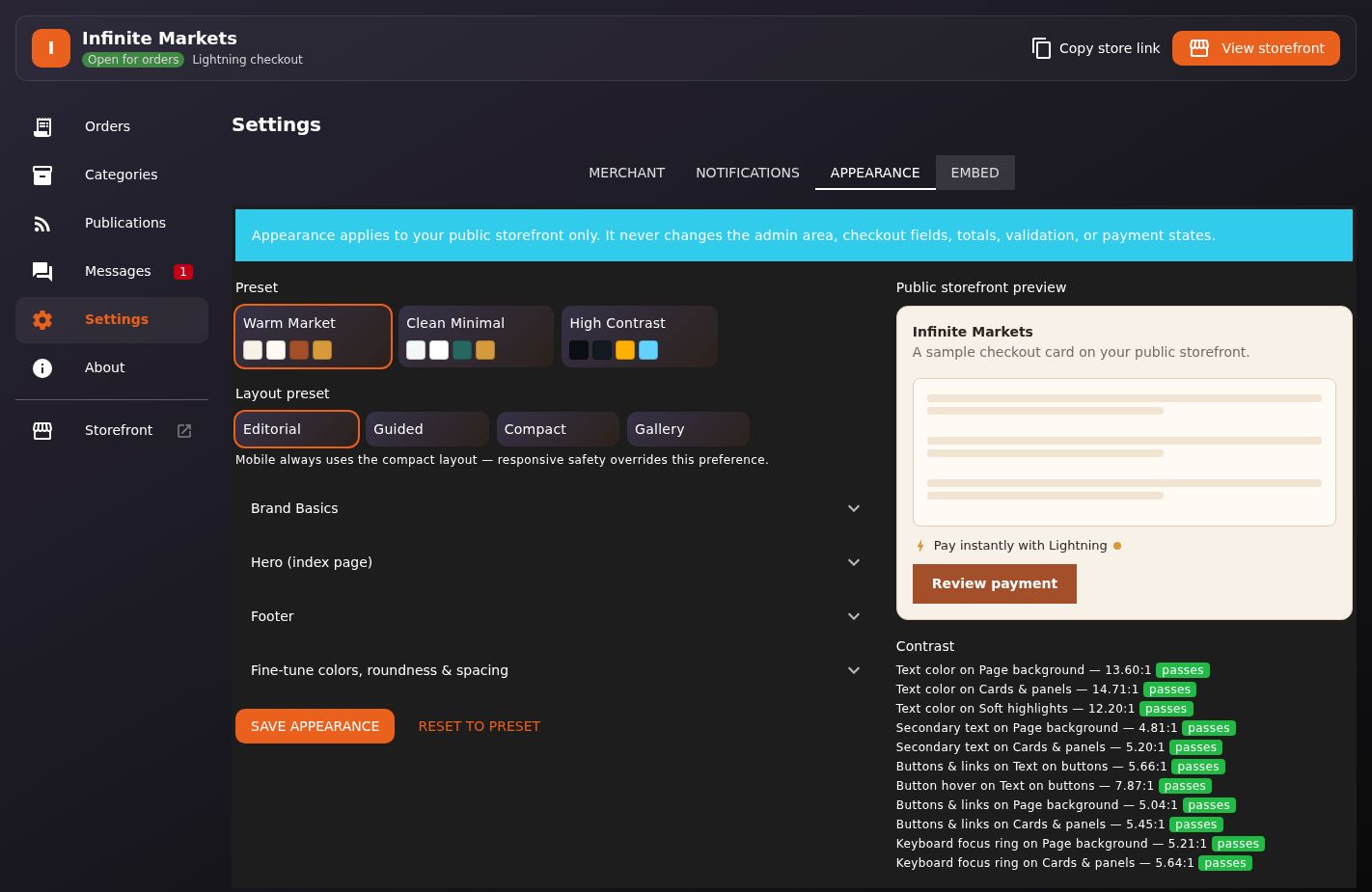Appearance settings